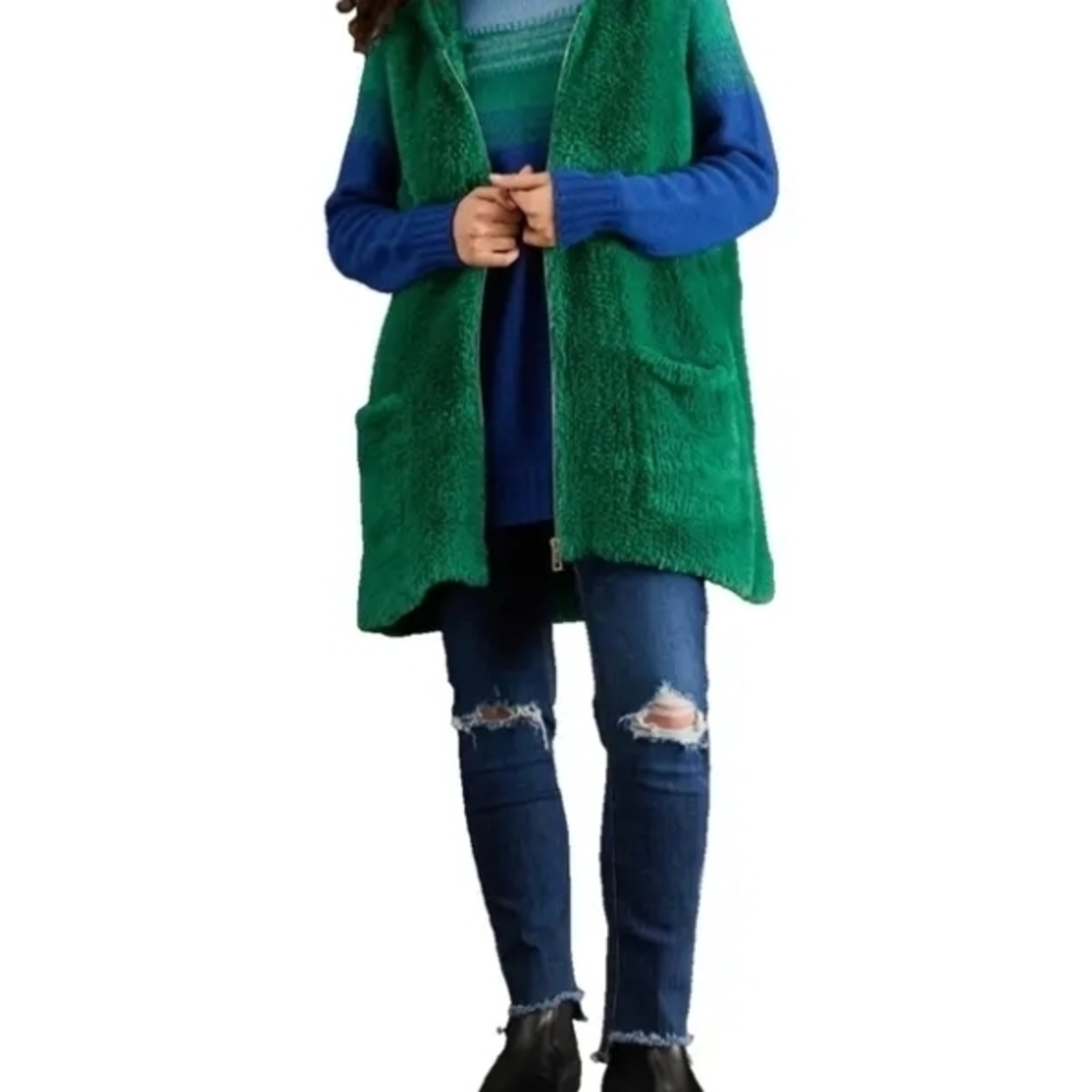 Marina Rinaldi Sport Ecuba Faux Fur Green Fuzzy Sweater Vest